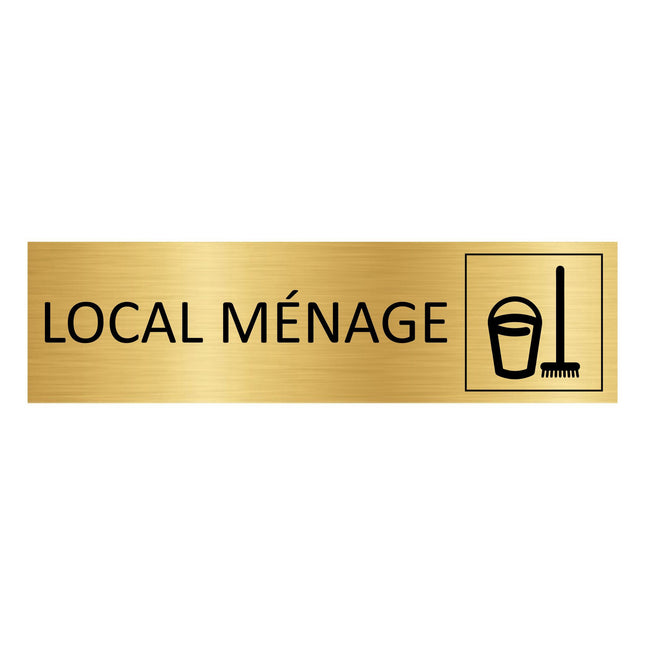 Plaque de porte Local ménage - aluminium doré - 165 x 45 mm