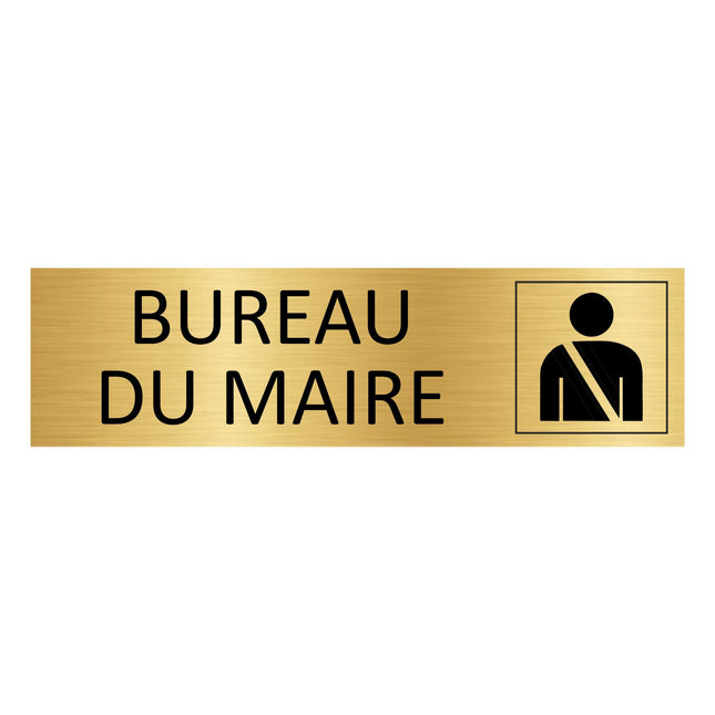 Plaque de porte Bureau du maire - aluminium doré - 165 x 45 mm