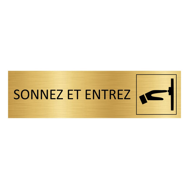 Plaque de porte Sonnez et entrez - aluminium doré - 165 x 45 mm