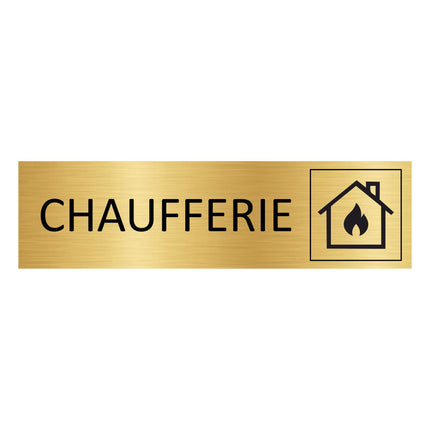Plaque de porte Chaufferie - aluminium doré - 165 x 45 mm
