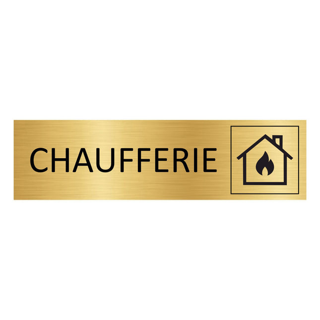 Plaque de porte Chaufferie - aluminium doré - 165 x 45 mm