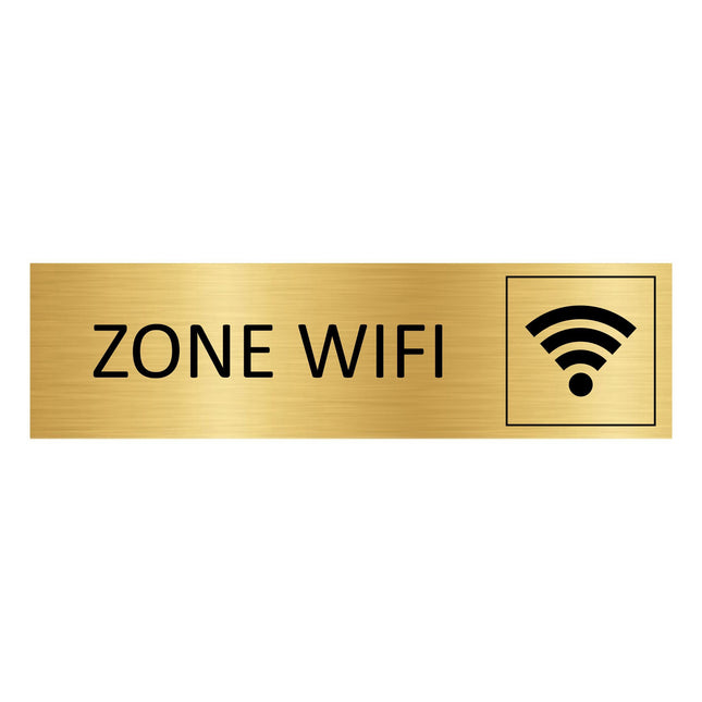 Plaque de porte Zone WiFi - aluminium doré - 165 x 45 mm