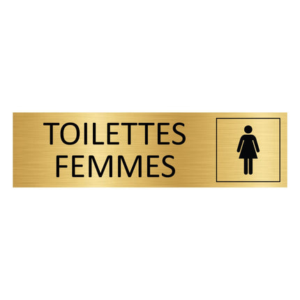 Plaque de porte Toilettes femmes - aluminium doré - 165 x 45 mm