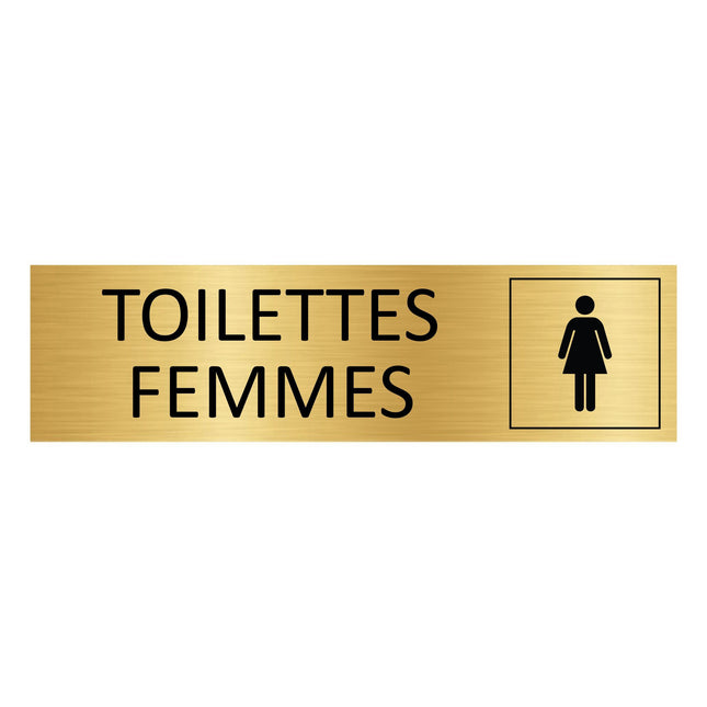 Plaque de porte Toilettes femmes - aluminium doré - 165 x 45 mm