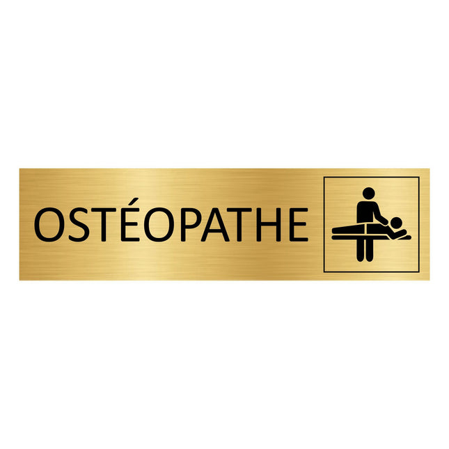 Plaque de porte Ostéopathe - aluminium doré - 165 x 45 mm