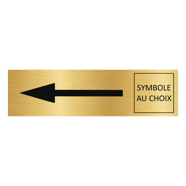 Plaque de porte flèche gauche et symbole -  aluminium doré - 165 x 45 mm