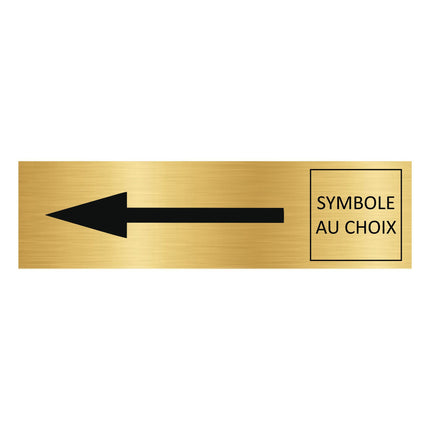 Plaque de porte flèche gauche et symbole -  aluminium doré - 165 x 45 mm