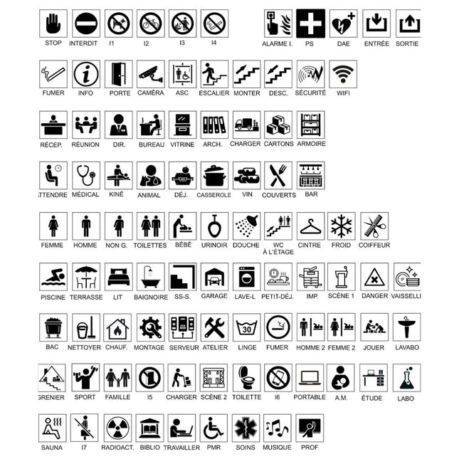 Plaque de porte flèche gauche et symbole -  aluminium noir - 165 x 45 mm