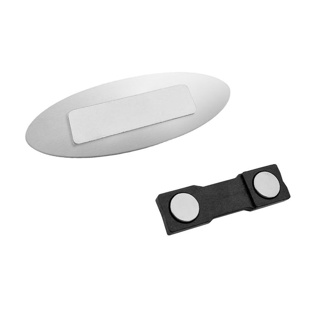 Badge nominatif ovale personnalisé - aluminium anodisé - 75 x 25 mm - par pièce