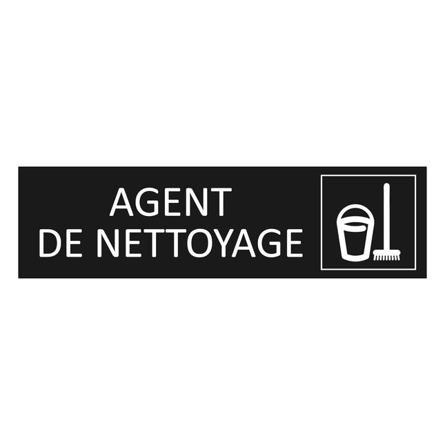 Plaque de porte Agent de nettoyage - aluminium noir  - 165 x 45 mm