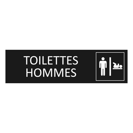 Plaque de porte Toilettes hommes avec change bébé - aluminium noir  - 165 x 45 mm