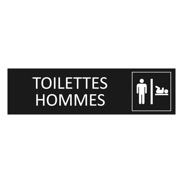 Plaque de porte Toilettes hommes avec change bébé - aluminium noir  - 165 x 45 mm