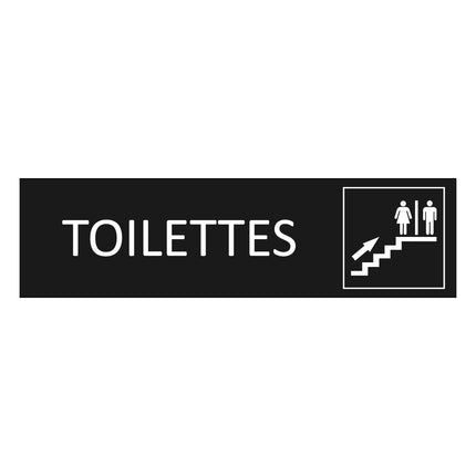 Plaque de porte Toilettes à l'étage - aluminium noir  - 165 x 45 mm