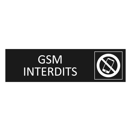 Plaque de porte GSM interdits - aluminium noir  - 165 x 45 mm
