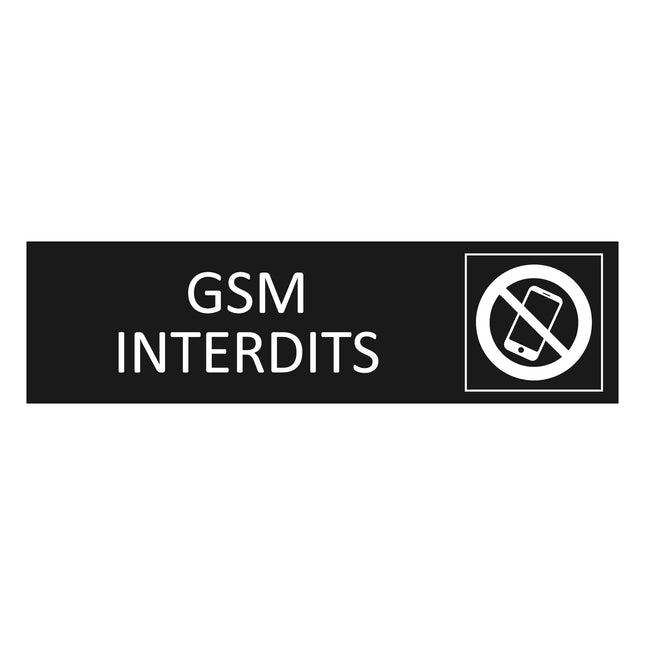 Plaque de porte GSM interdits - aluminium noir  - 165 x 45 mm