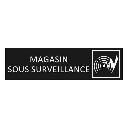 Plaque de porte Magasin sous surveillance électronique - aluminium noir  - 165 x 45 mm