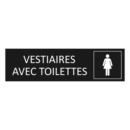 Plaque de porte Vestiaires femmes avec toilettes - aluminium noir  - 165 x 45 mm