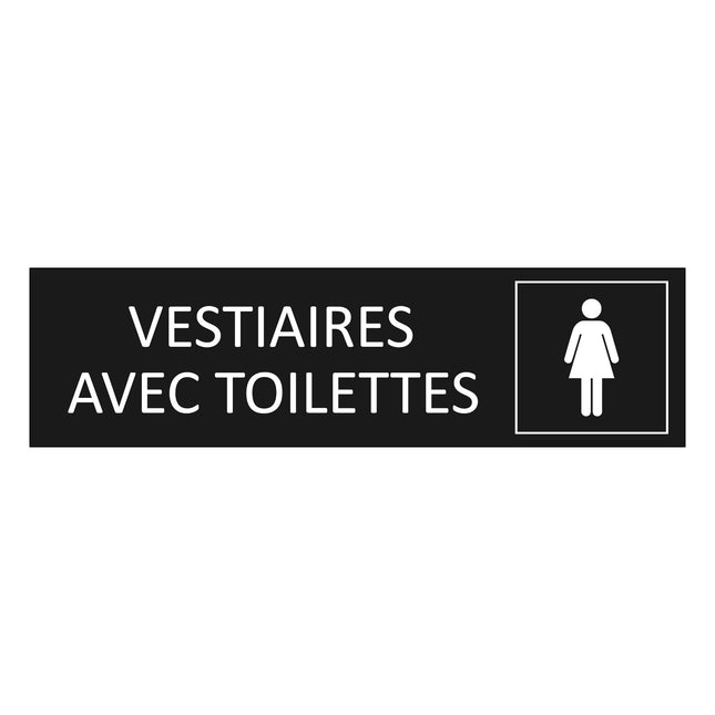 Plaque de porte Vestiaires femmes avec toilettes - aluminium noir  - 165 x 45 mm