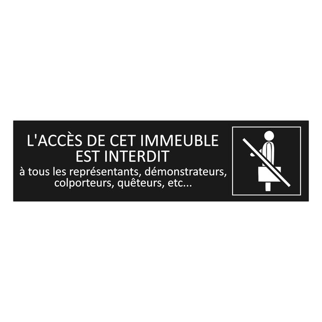 Plaque de porte Pas de colporteur - aluminium noir  - 165 x 45 mm