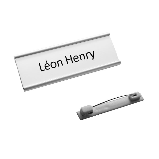 Badge nominatif aluminium Easy1 avec propre texte - 64 x 22 mm - par pièce