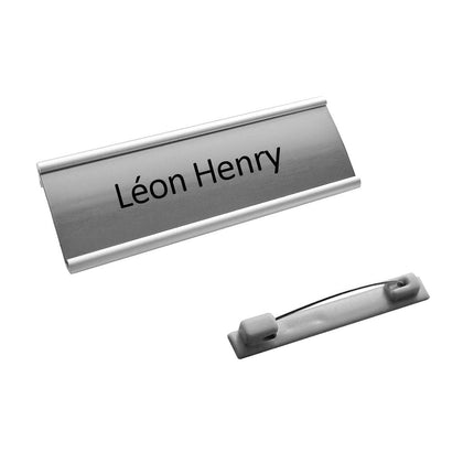 Badge nominatif aluminium Easy1 avec propre texte - 64 x 22 mm - par pièce