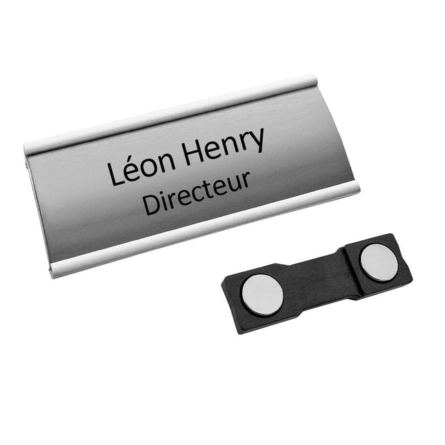 Badge nominatif aluminium Easy2 avec propre texte - 72 x 30 mm - par pièce