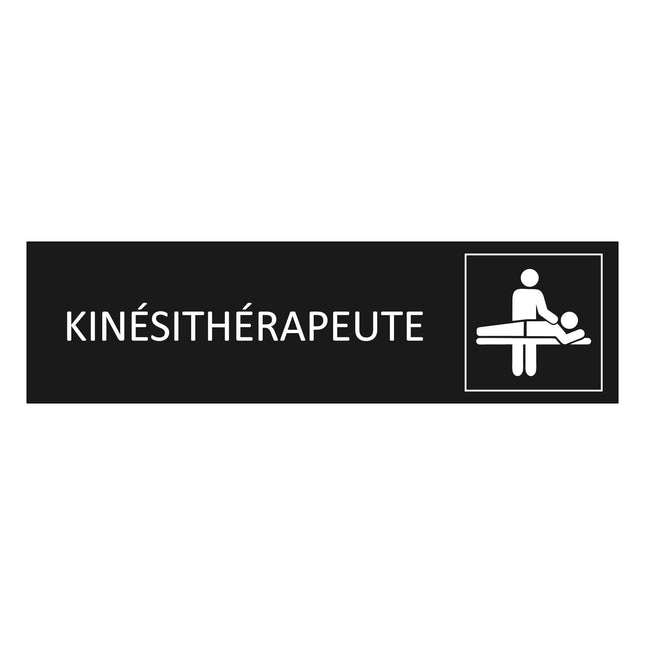 Plaque de porte Kinésithérapeute - aluminium noir  - 165 x 45 mm