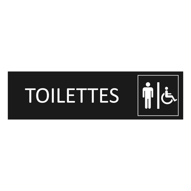 Plaque de porte Toilettes hommes & accessibles - aluminium noir  - 165 x 45 mm