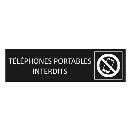 Plaque de porte Téléphones portables interdits - aluminium noir  - 165 x 45 mm