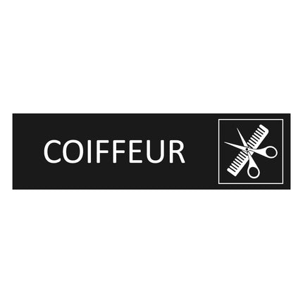 Plaque de porte Coiffeur - aluminium noir  - 165 x 45 mm