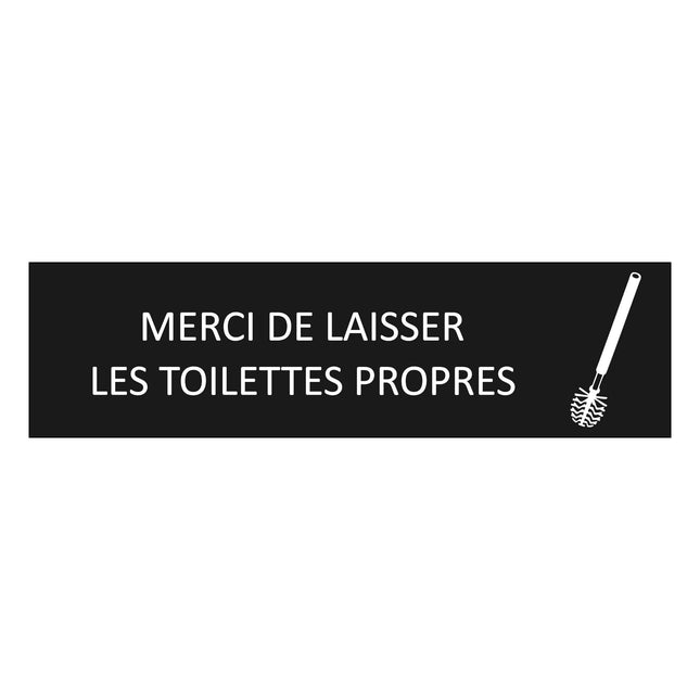 Plaque de porte Merci de laisser les toilettes propres - aluminium noir  - 165 x 45 mm