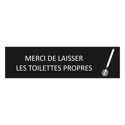Plaque de porte Merci de laisser les toilettes propres - aluminium noir  - 165 x 45 mm