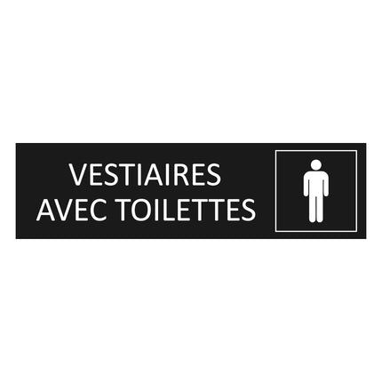 Plaque de porte Vestiaires hommes avec toilettes - aluminium noir  - 165 x 45 mm