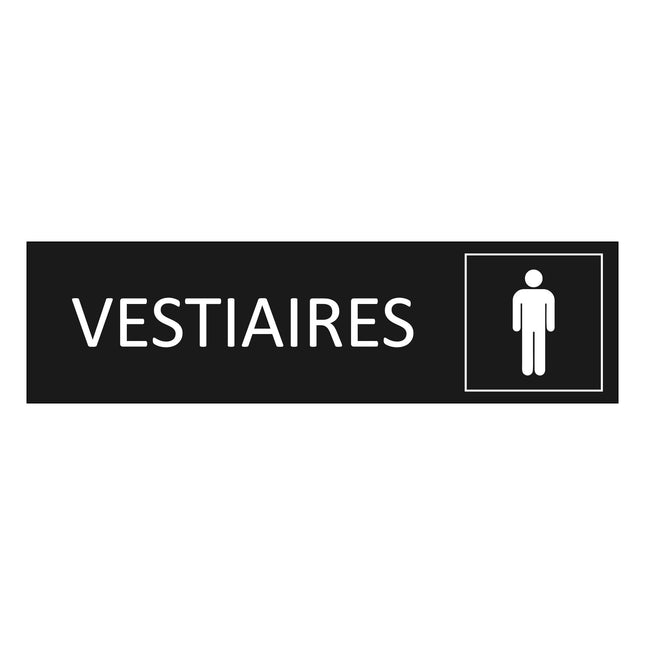 Plaque de porte Vestiaires hommes - aluminium noir  - 165 x 45 mm