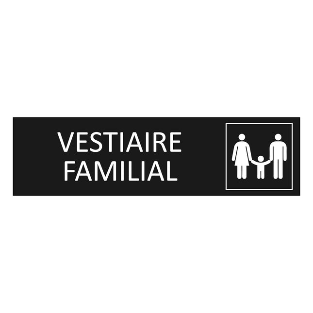 Plaque de porte Vestiaire familial - aluminium noir  - 165 x 45 mm