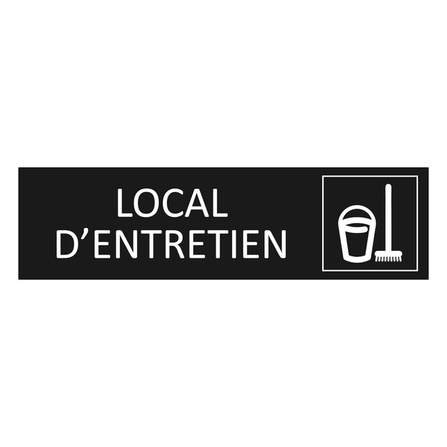 Plaque de porte Local d'entretien - aluminium noir  - 165 x 45 mm