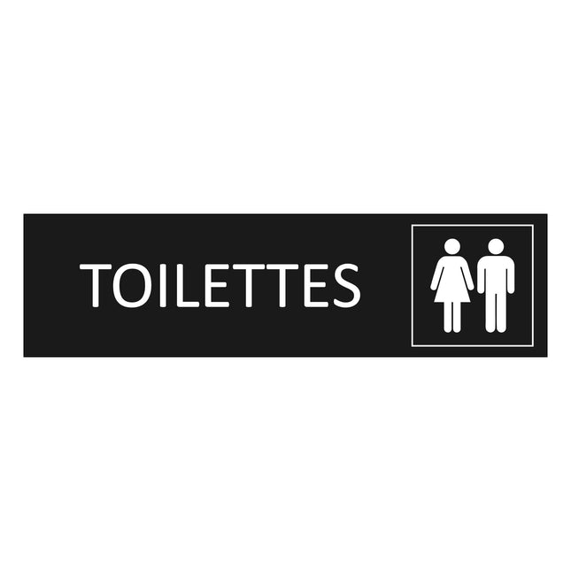 Plaque de porte Toilettes - aluminium noir  - 165 x 45 mm