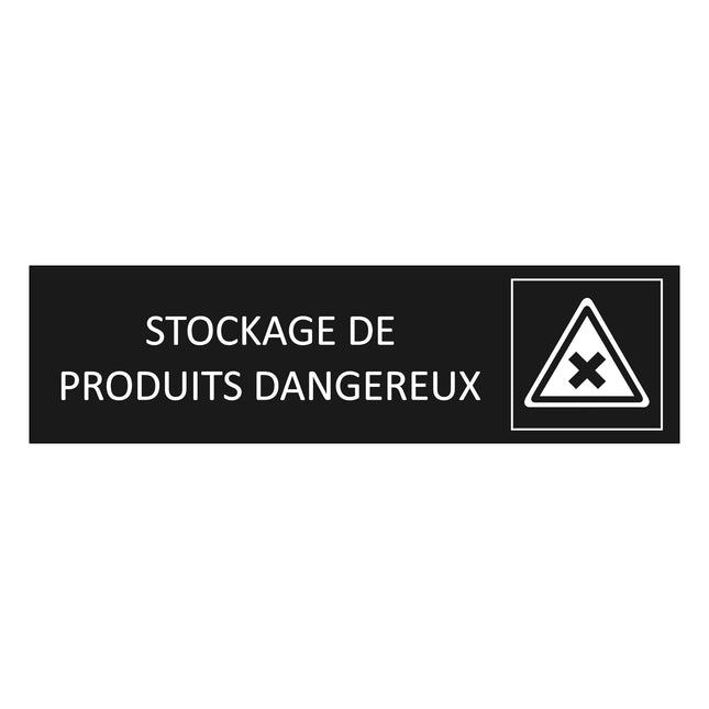 Plaque de porte  Stockage de produits dangereux - aluminium noir  - 165 x 45 mm