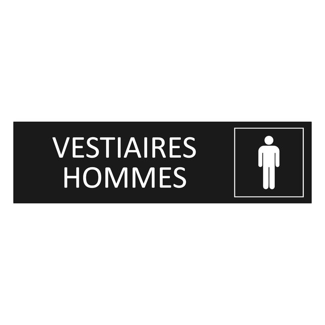 Plaque de porte Vestiaires hommes - aluminium noir  - 165 x 45 mm