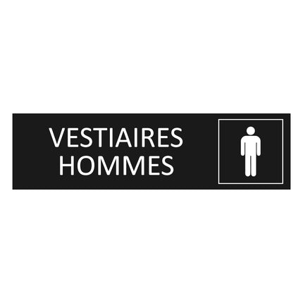 Plaque de porte Vestiaires hommes - aluminium noir  - 165 x 45 mm