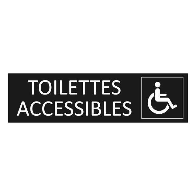 Plaque de porte Toilettes accessibles - aluminium noir  - 165 x 45 mm