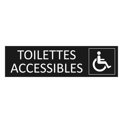 Plaque de porte Toilettes accessibles - aluminium noir  - 165 x 45 mm