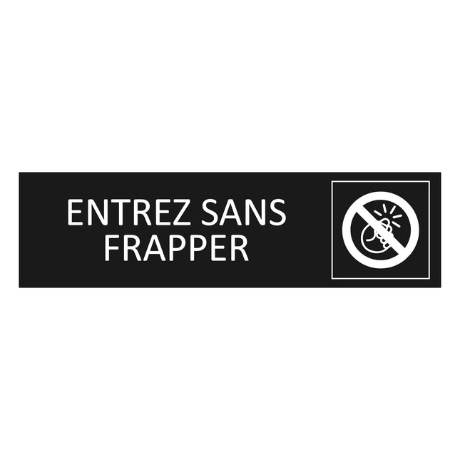 Plaque de porte Entrez sans frapper - aluminium noir  - 165 x 45 mm