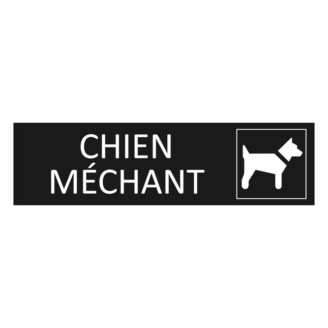 Plaque de porte Chien méchant - aluminium noir  - 165 x 45 mm