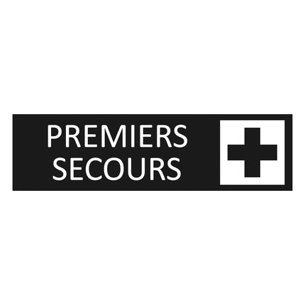 Plaque de porte Premiers secours - aluminium noir  - 165 x 45 mm
