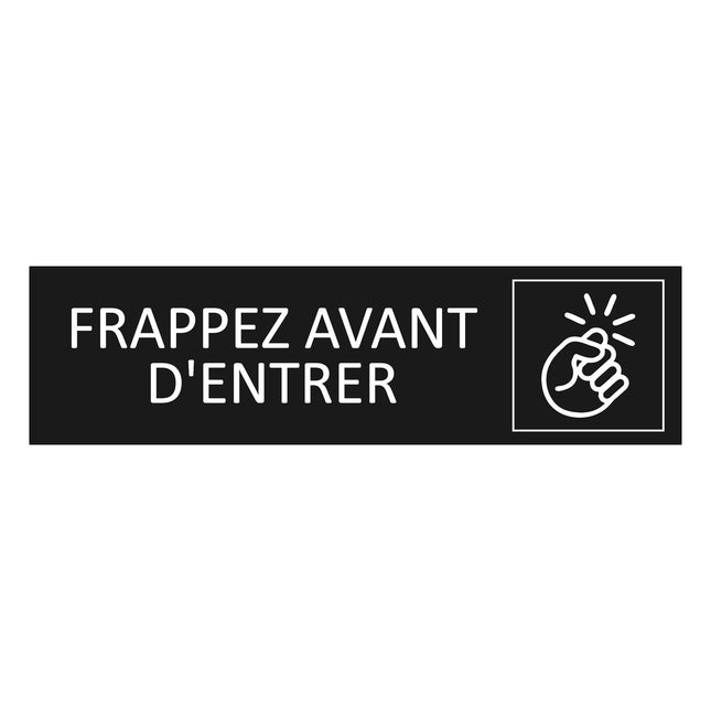 Plaque de porte Frappez avant d'entrer - aluminium noir  - 165 x 45 mm
