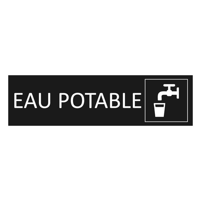 Plaque de porte Eau potable - aluminium noir  - 165 x 45 mm