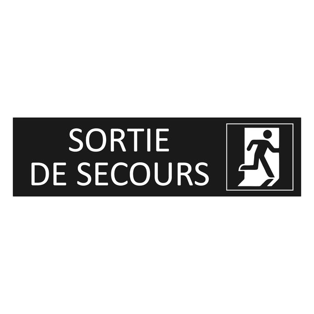 Plaque de porte Sortie de secours - aluminium noir  - 165 x 45 mm