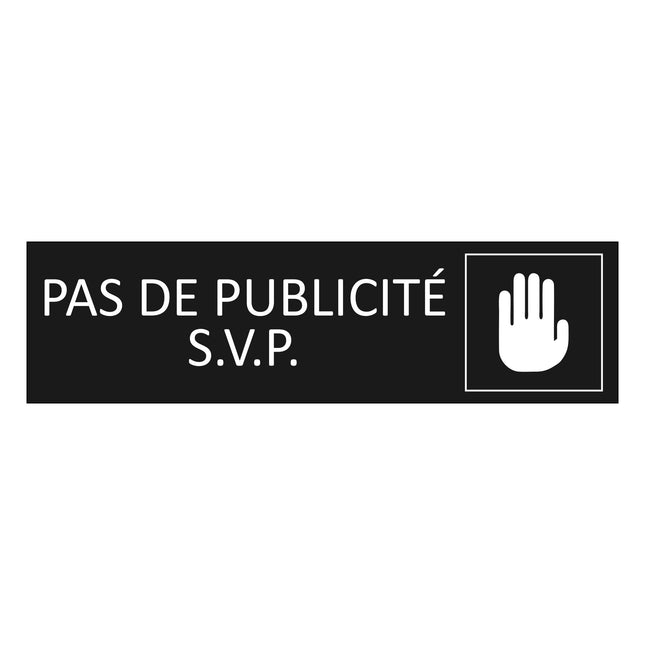 Plaque de porte Pas de publicité - aluminium noir  - 165 x 45 mm