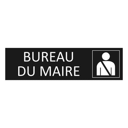 Plaque de porte Bureau du maire - aluminium noir  - 165 x 45 mm